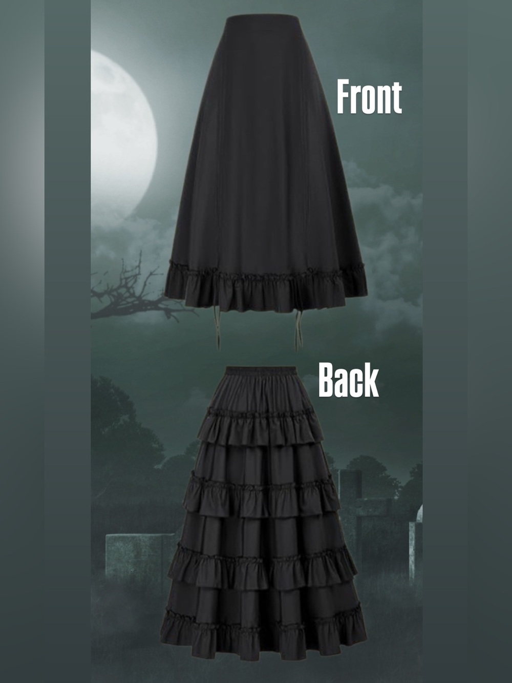 Adjustable Black High-Low Drawstring Ruffle Skirt - Picture 2 of 8